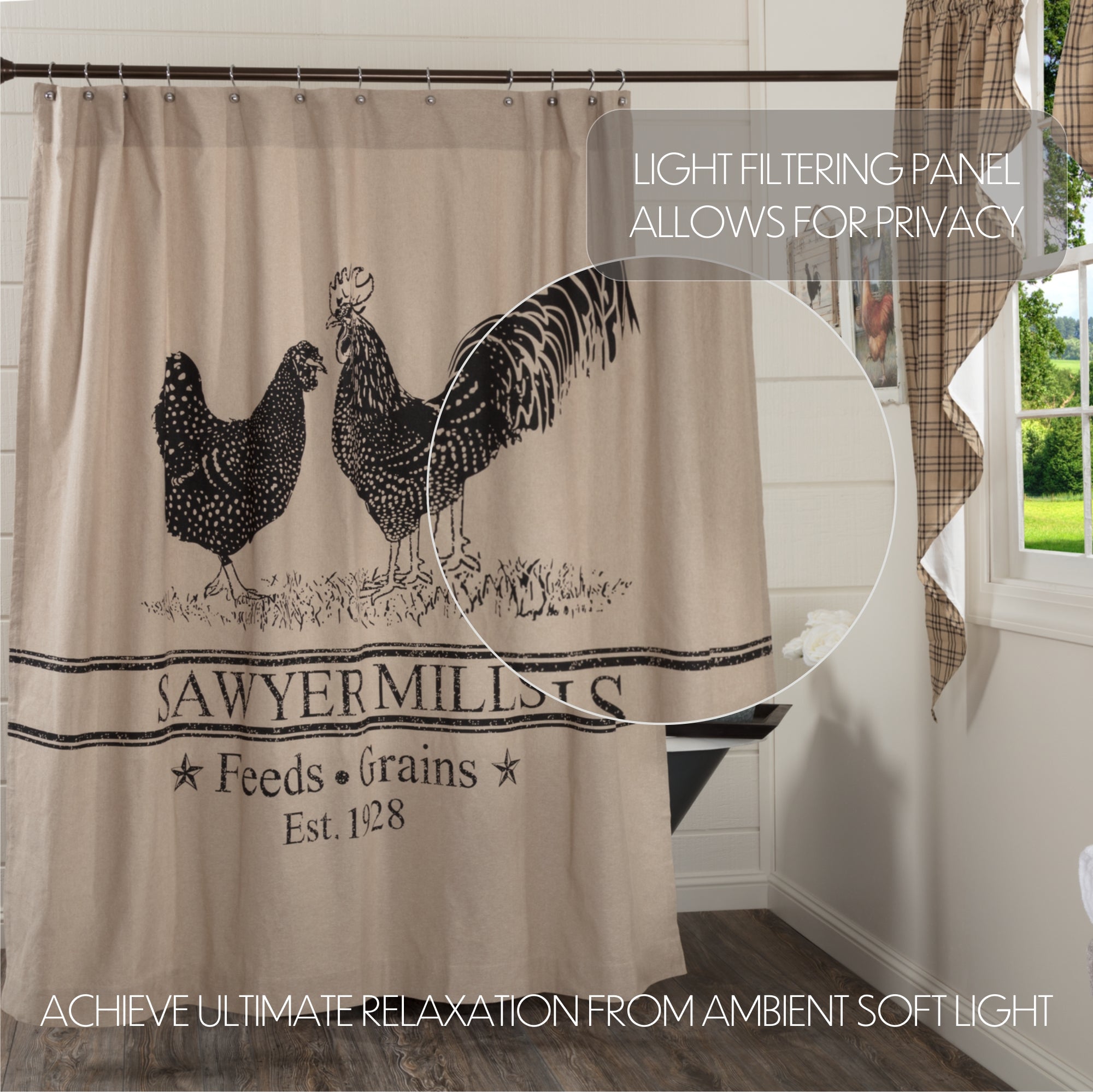 Sawyer Mill Charcoal Poultry Shower Curtain 72