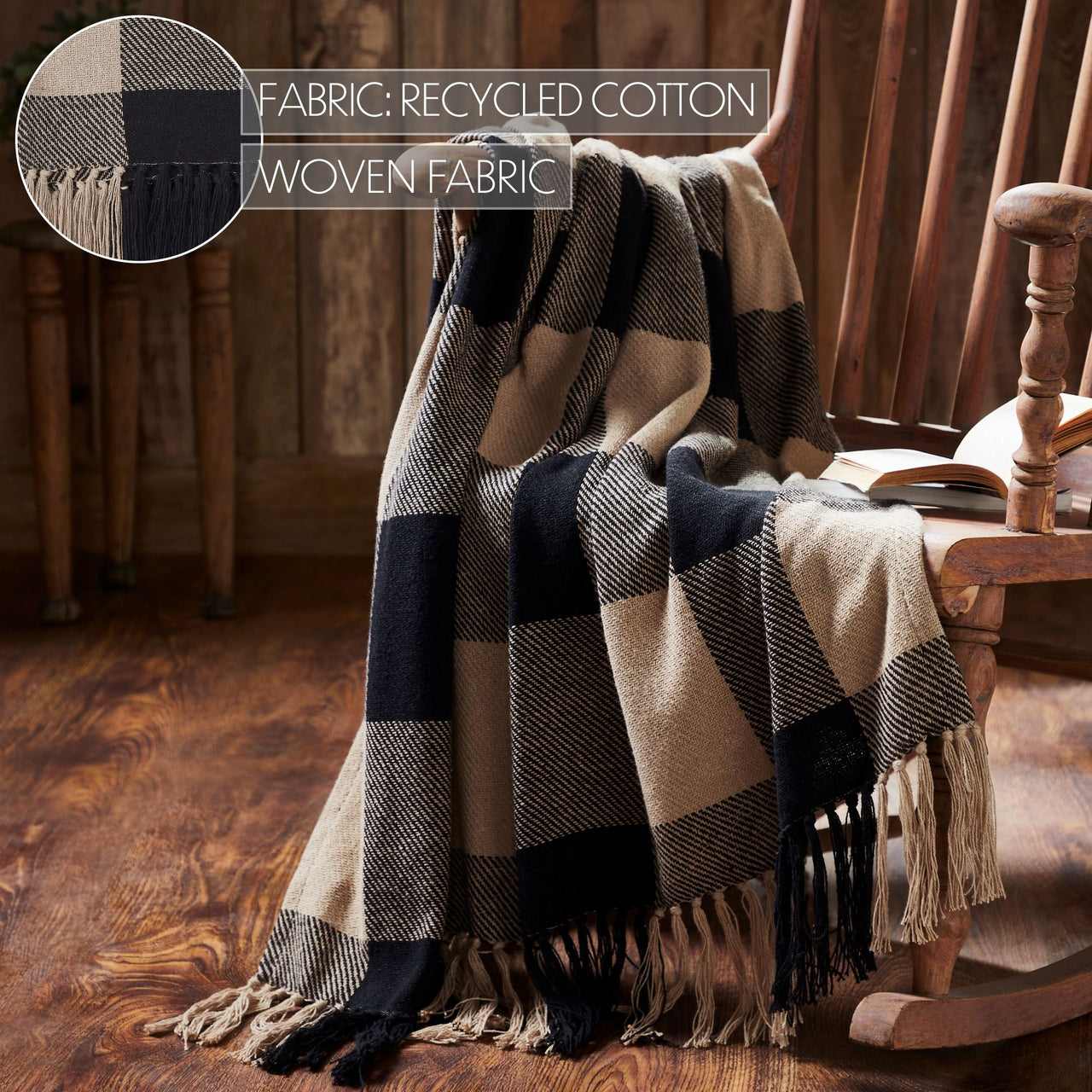 Black Check Woven Throw 50x60