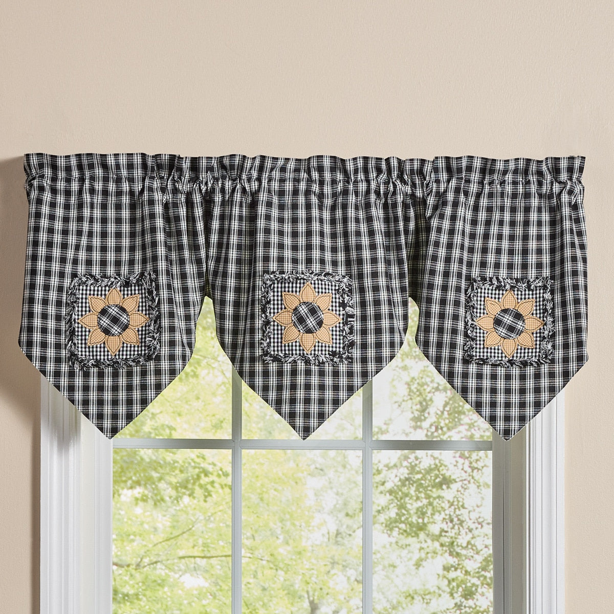 Stafford Sunflower Lined Triple Point Valance 20"L - Black And Cream - Park Designs - The Fox Decor