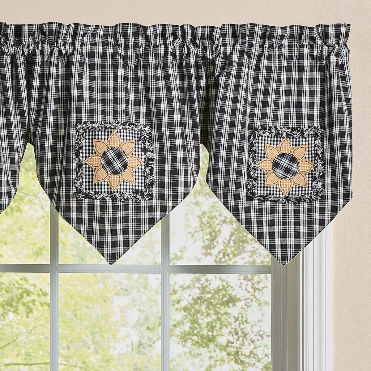 Stafford Sunflower Lined Triple Point Valance 20"L - Black And Cream - Park Designs - The Fox Decor