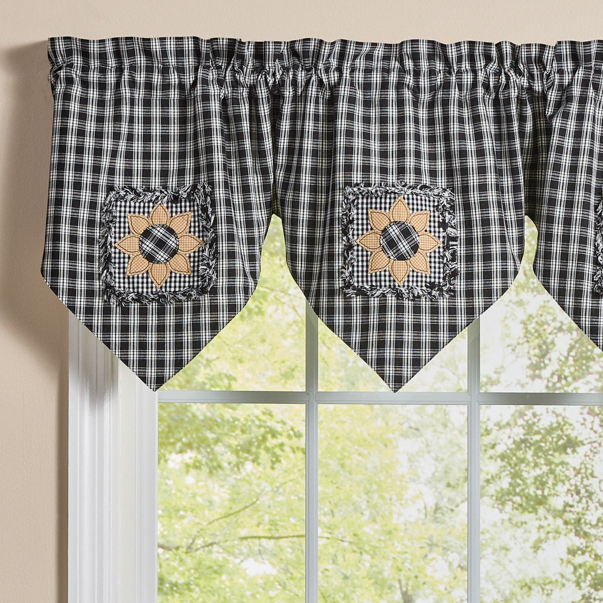 Stafford Sunflower Lined Triple Point Valance 20"L - Black And Cream - Park Designs - The Fox Decor