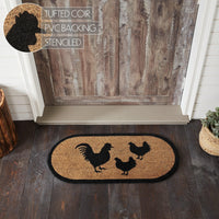 Down Home Rooster & Hens Coir Rug Oval 17x36 - The Fox Decor