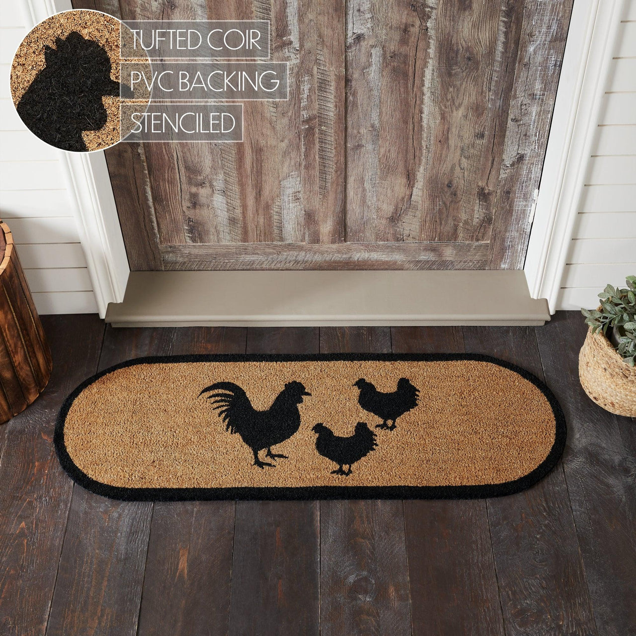 Down Home Rooster & Hens Coir Rug Oval 17x48 - The Fox Decor