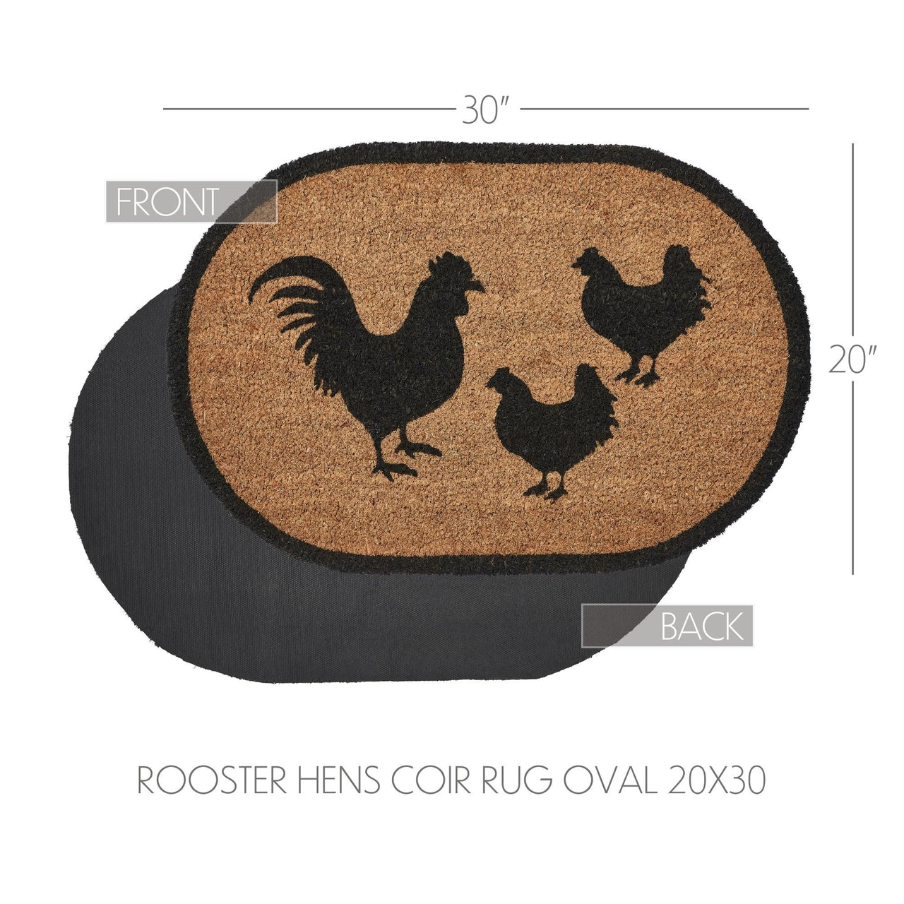 Down Home Rooster & Hens Coir Rug Oval 20x30 - The Fox Decor