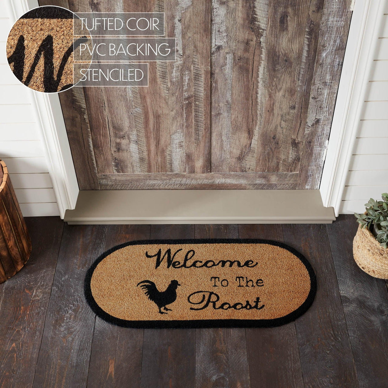 Down Home Welcome to the Roost Coir Rug Oval 17x36 - The Fox Decor