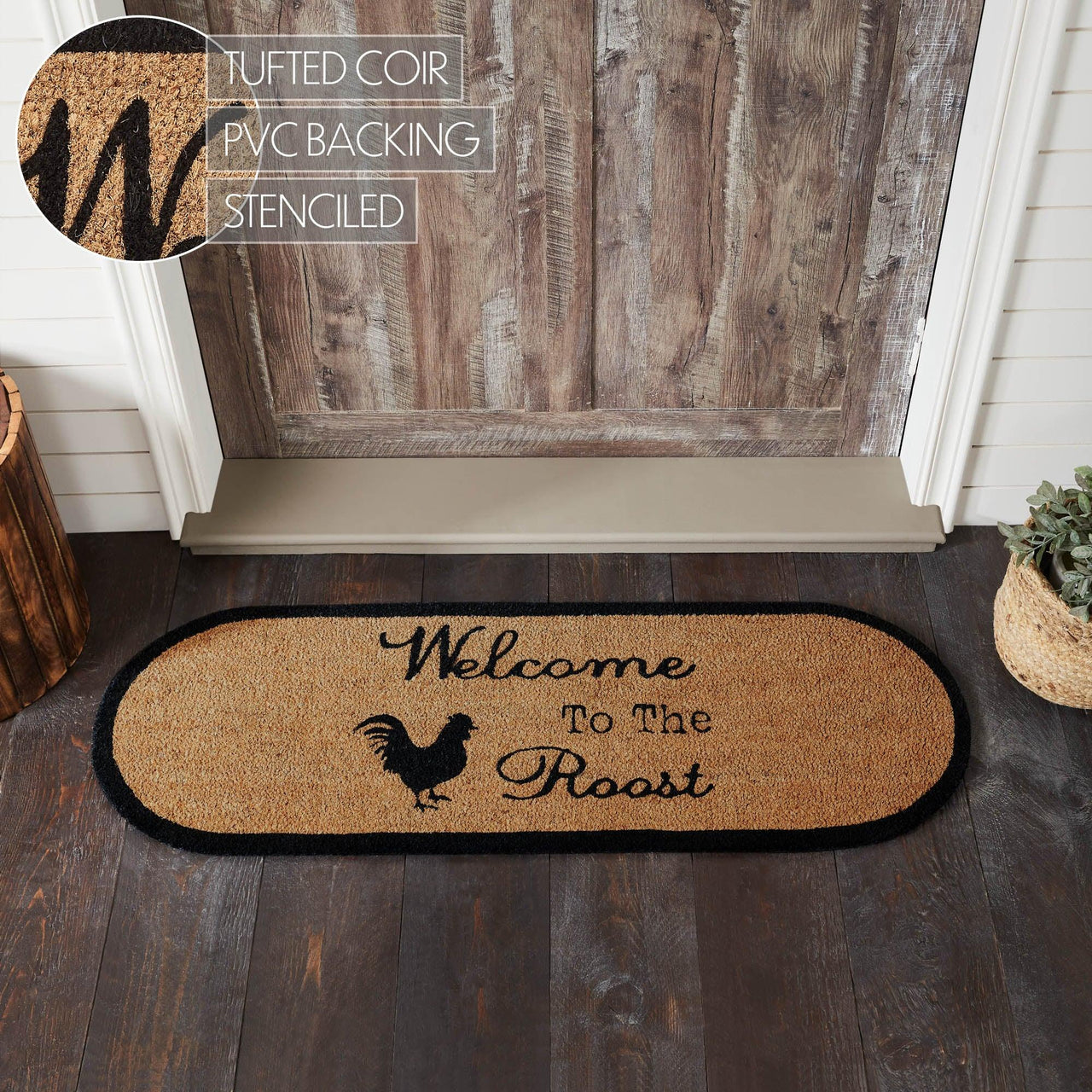 Down Home Welcome to the Roost Coir Rug Oval 17x48 - The Fox Decor