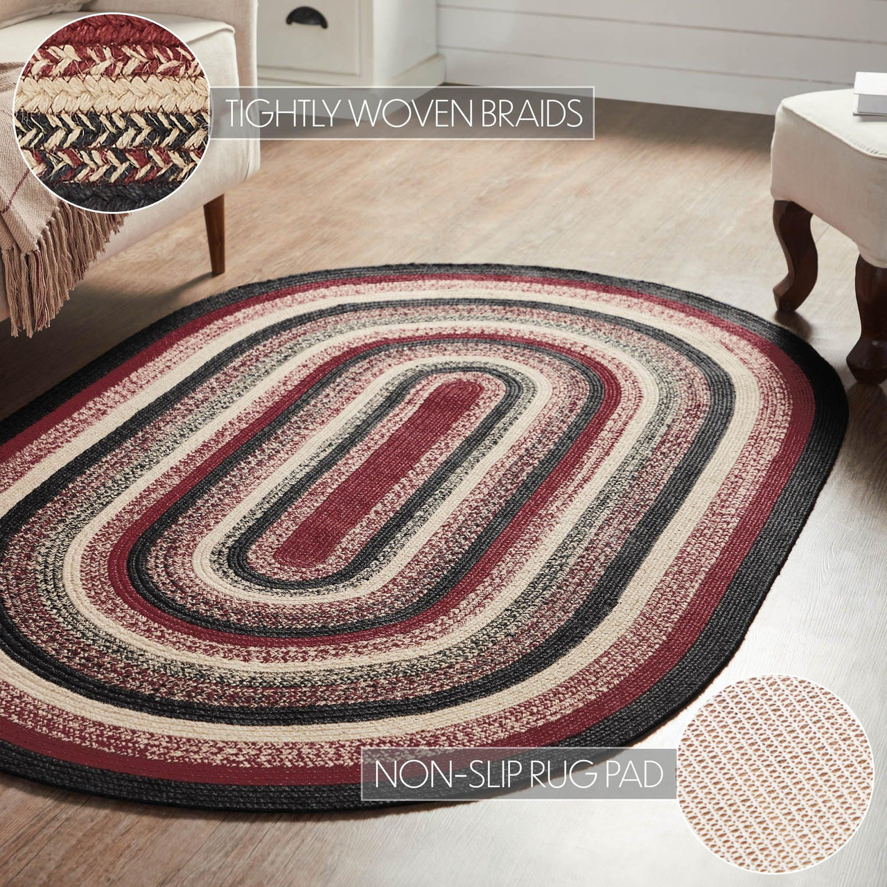 Connell Jute Rug Oval w/ Pad 48x72 - The Fox Decor