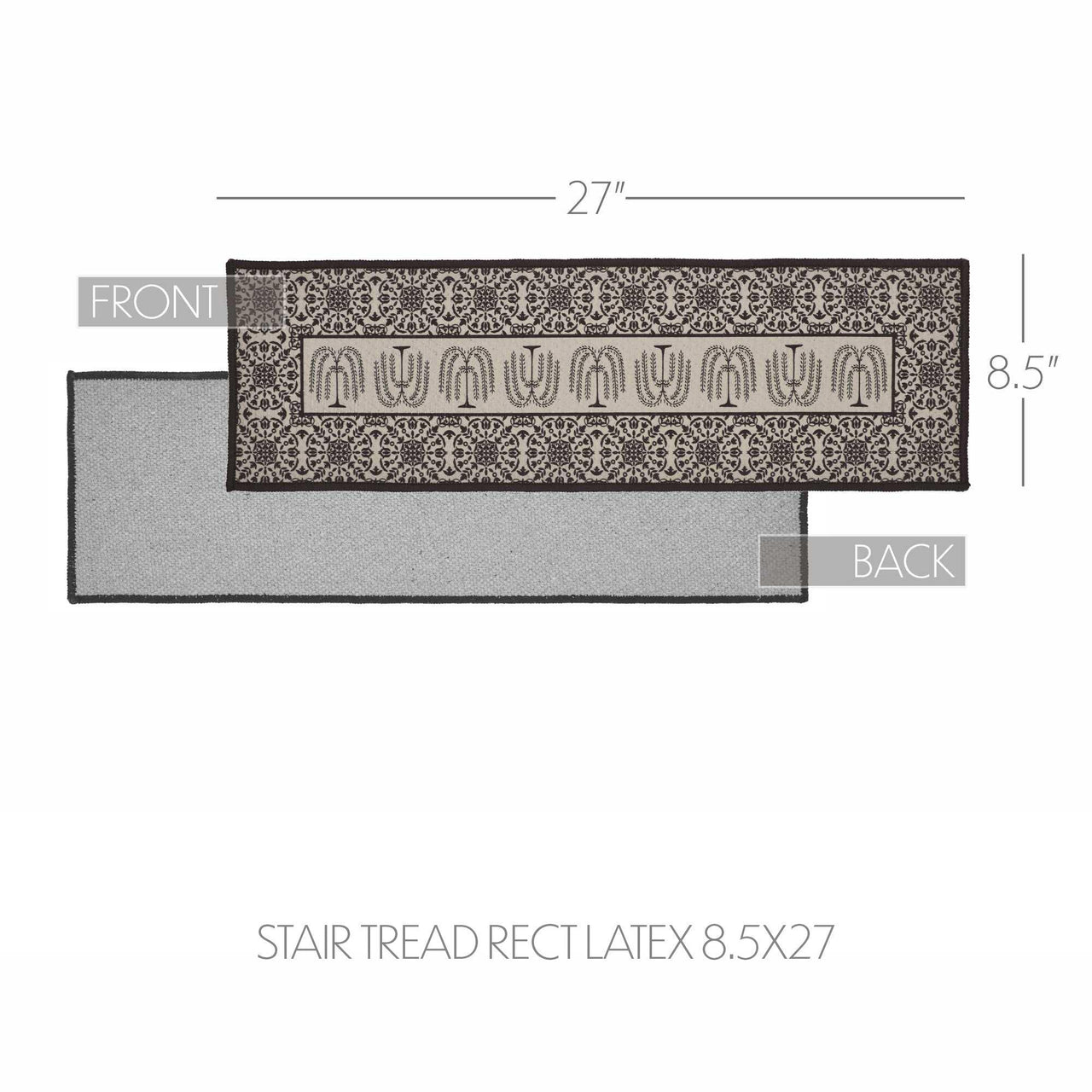 Custom House Black Tan Jacquard Polyester Stair Tread Rect Latex 8.5x27 - The Fox Decor