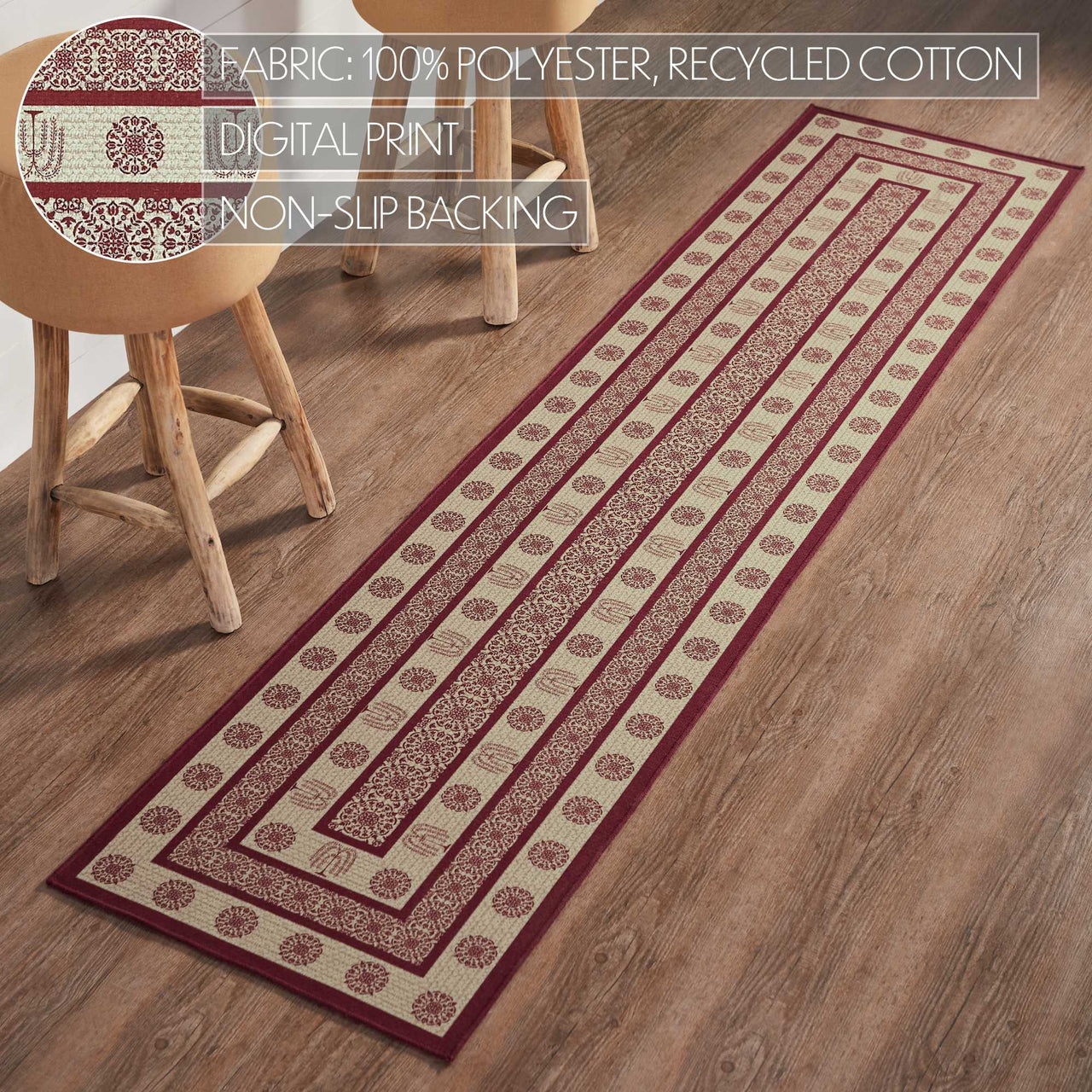 Custom House Burgundy Tan Jacquard Polyester Rug/Runner Rect 22x96" VHC Brands - The Fox Decor