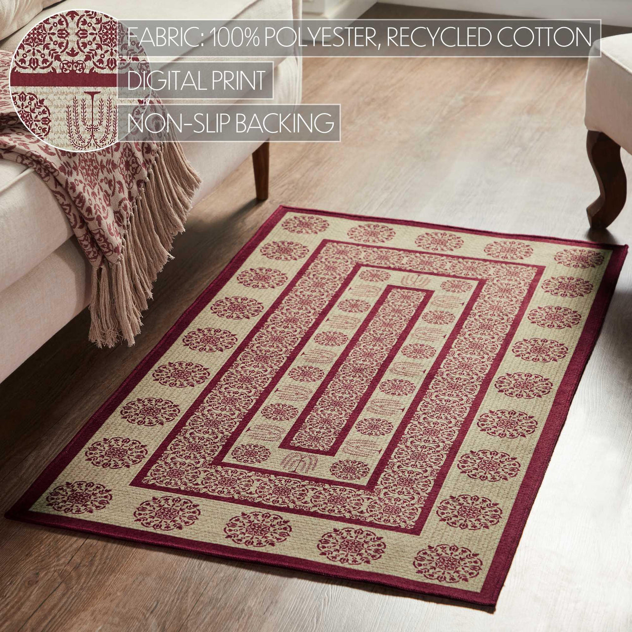 Custom House Burgundy Tan Jacquard Polyester Rug Rect 27x48 - The Fox Decor