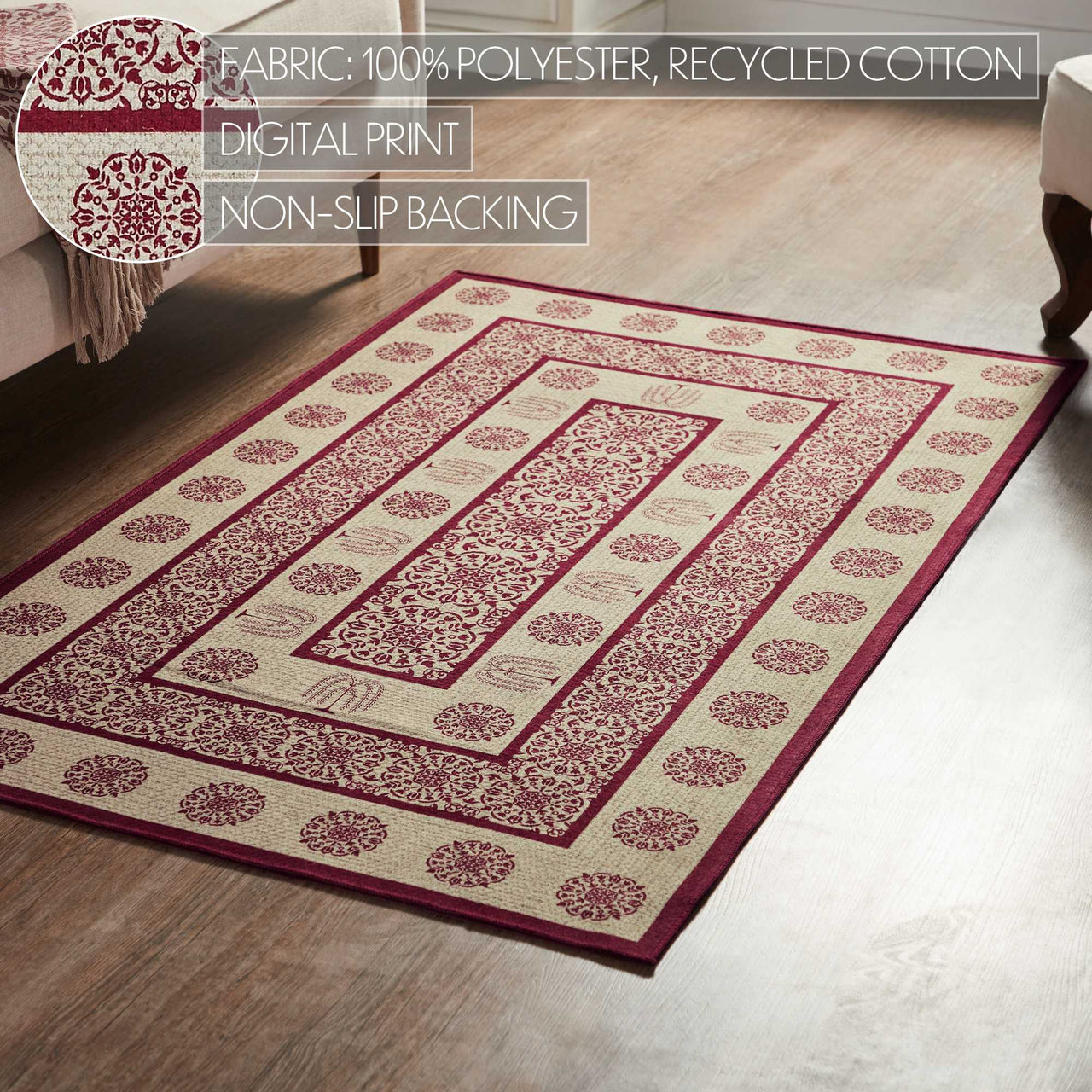 Custom House Burgundy Tan Jacquard Polyester Rug Rect 36x60" (3x5') VHC Brands - The Fox Decor