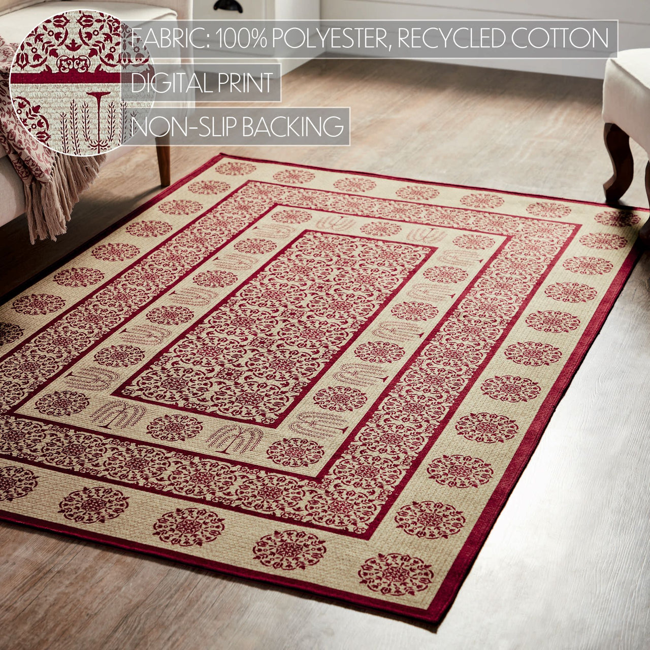 Custom House Burgundy Tan Jacquard Polyester Rug Rect 48"x72" (4x6') VHC Brands - The Fox Decor