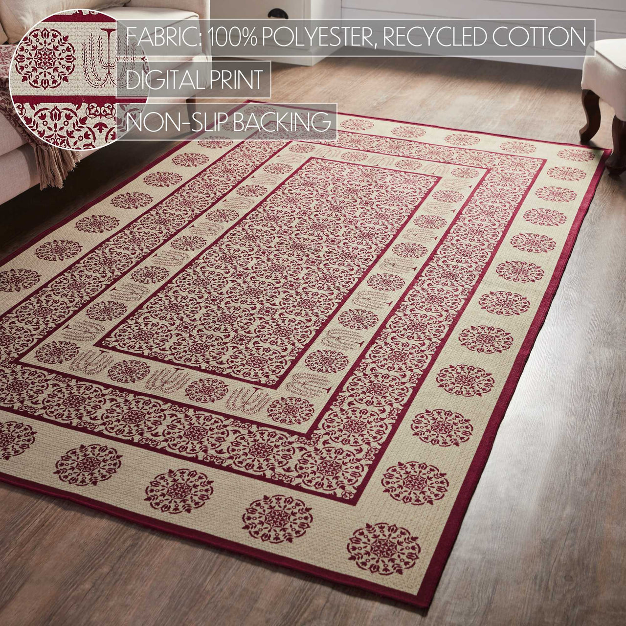 Custom House Burgundy Tan Jacquard Polyester Rug Rect 60"x96" (5x8') VHC Brands - The Fox Decor