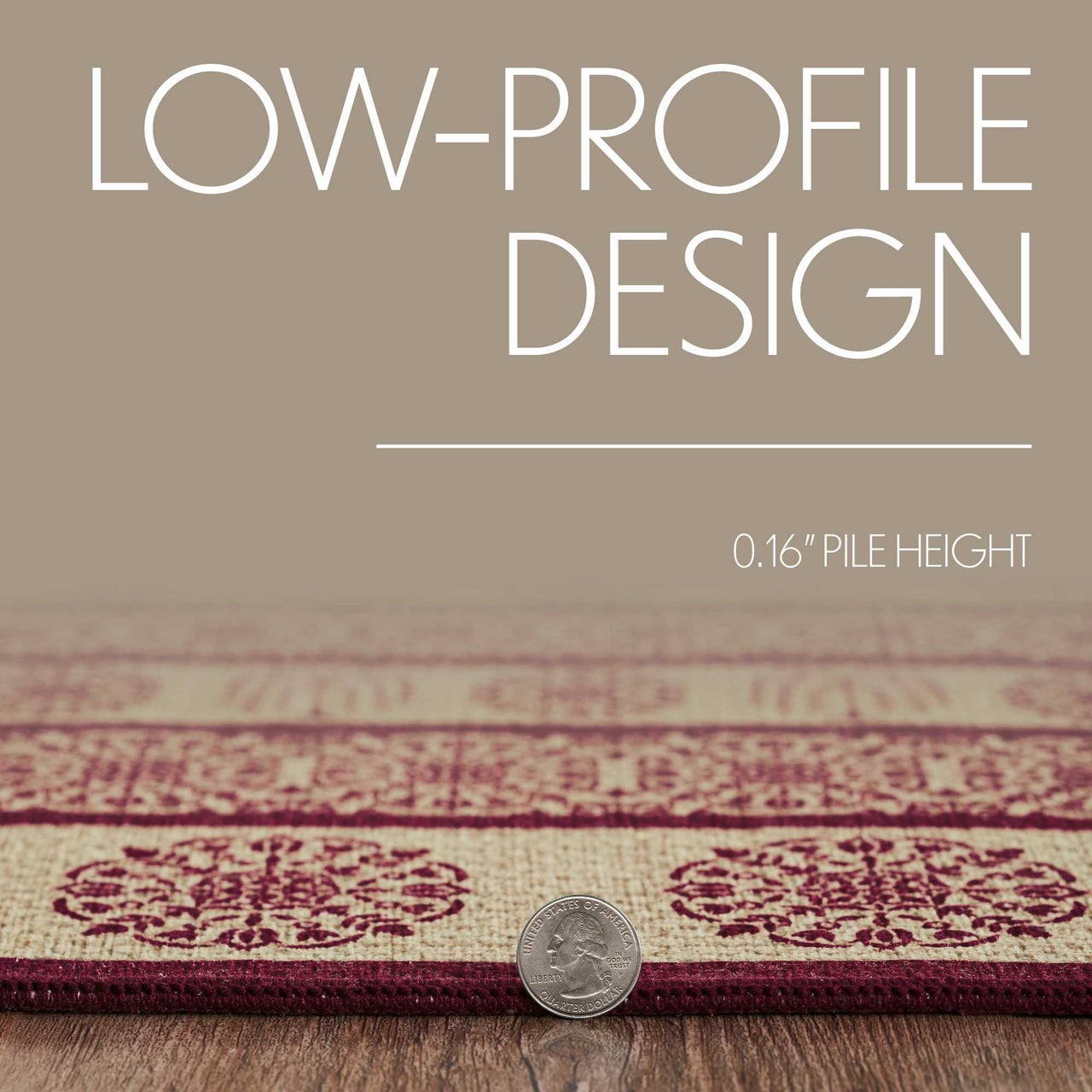 Custom House Burgundy Tan Jacquard Polyester Rug Rect 60"x96" (5x8') VHC Brands - The Fox Decor