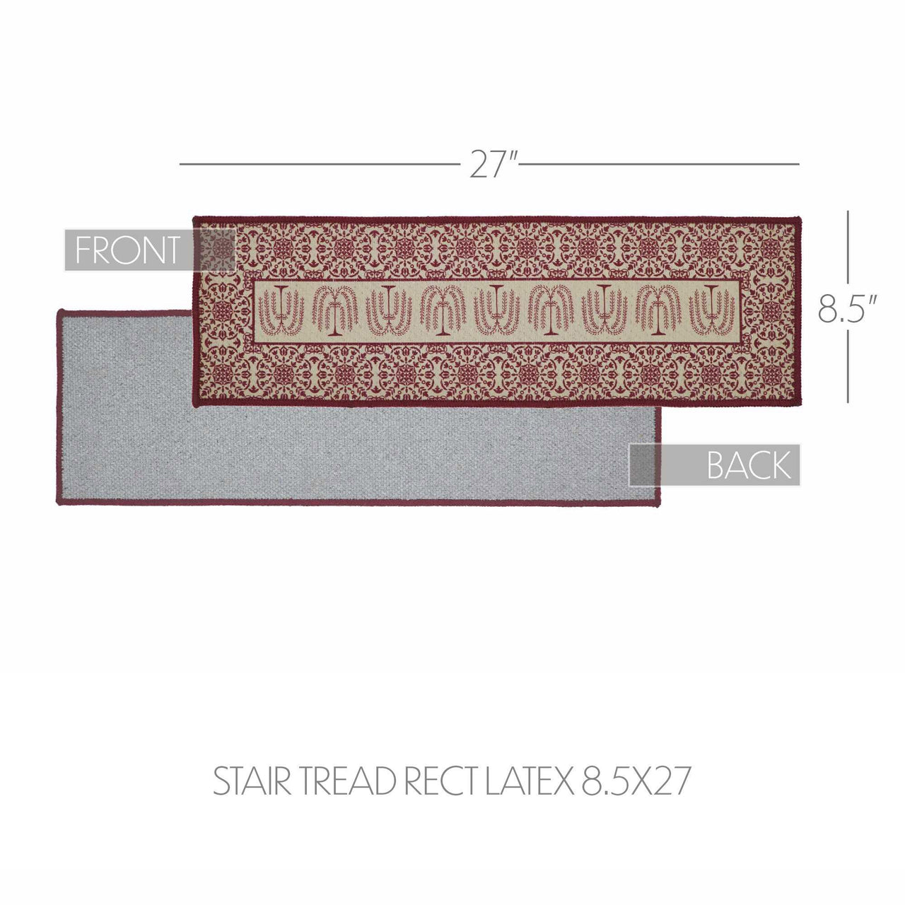 Custom House Burgundy Tan Jacquard Polyester Stair Tread Rect Latex 8.5x27 - The Fox Decor