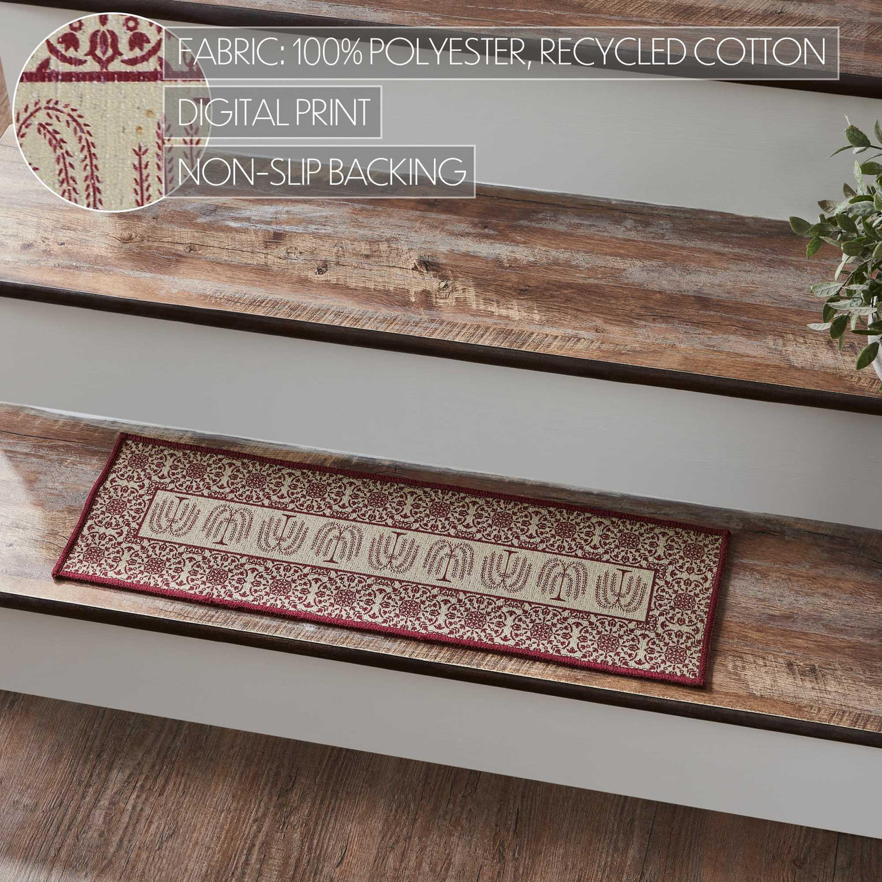 Custom House Burgundy Tan Jacquard Polyester Stair Tread Rect Latex 8.5x27 - The Fox Decor