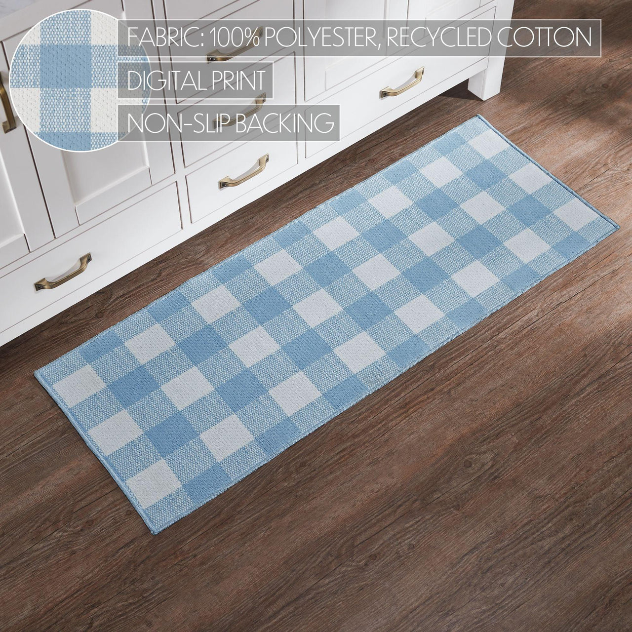 Annie Buffalo Check Blue Polyester Rug Rect 17x48 - The Fox Decor