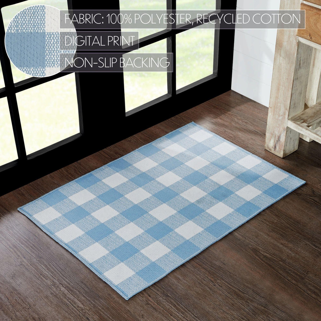 Annie Buffalo Check Blue Polyester Rug Rect 24x36 - The Fox Decor