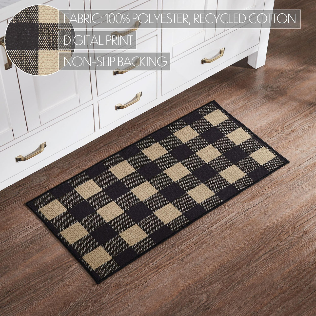 Black Check Polyester Rug Rect 17x36 - The Fox Decor