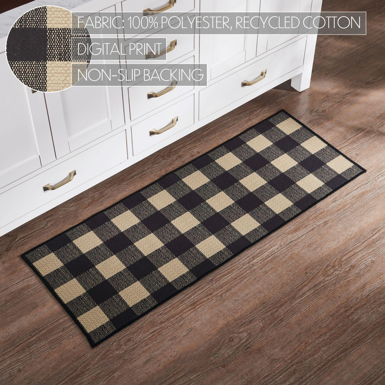 Black Check Polyester Rug Rect 17x48 - The Fox Decor