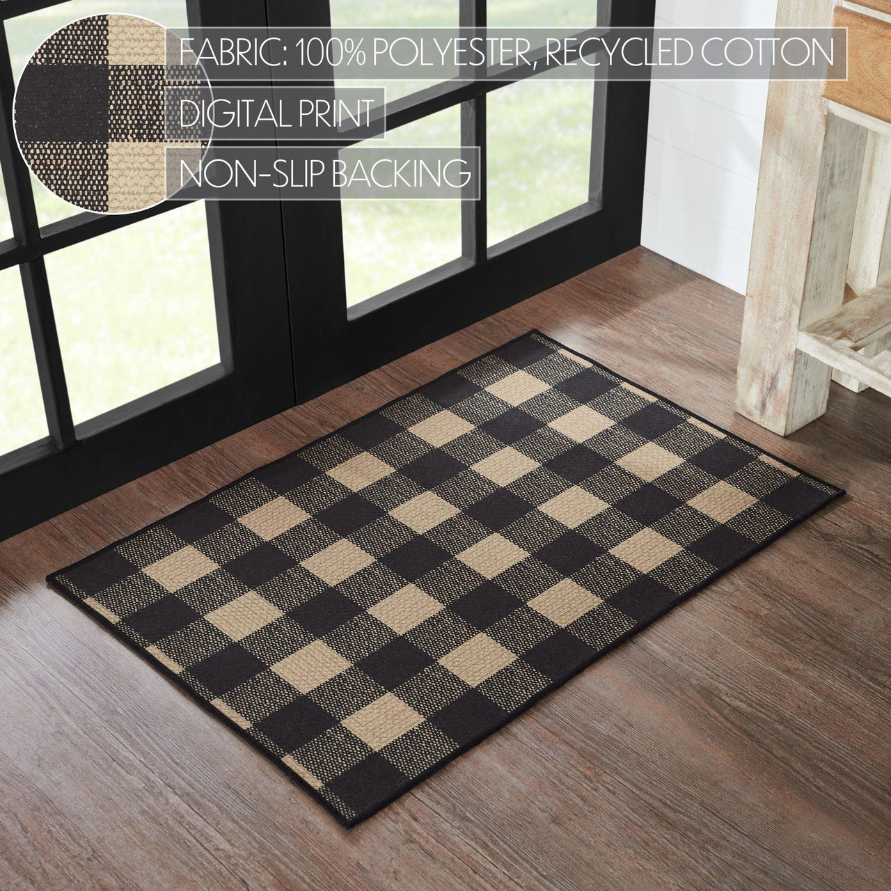 Black Check Polyester Rug Rect 24x36 - The Fox Decor