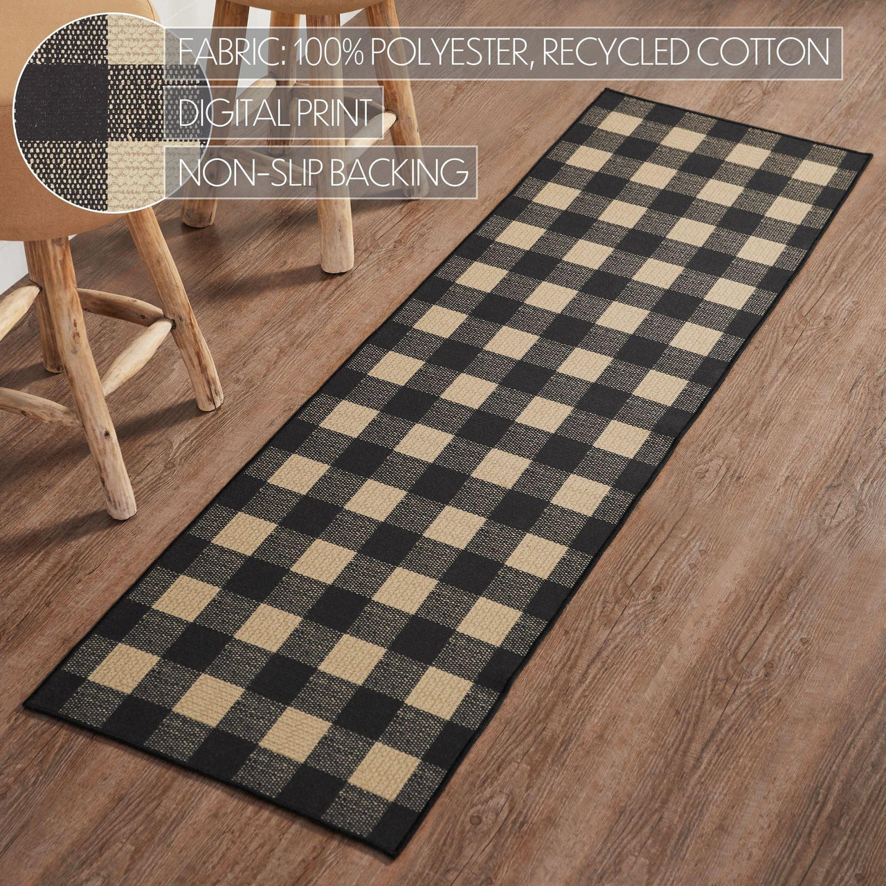 Black Check Polyester Rug/Runner Rect 22x78 - The Fox Decor