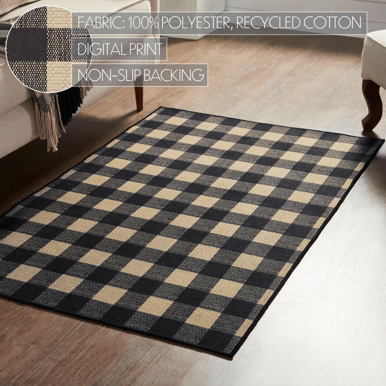 Black Check Polyester Rug Rect 36x60 - The Fox Decor