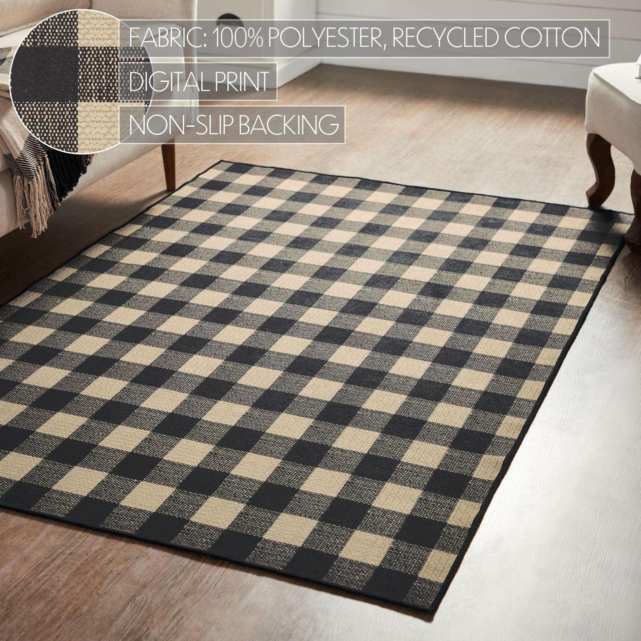 Black Check Polyester Rug Rect 48x72 - The Fox Decor