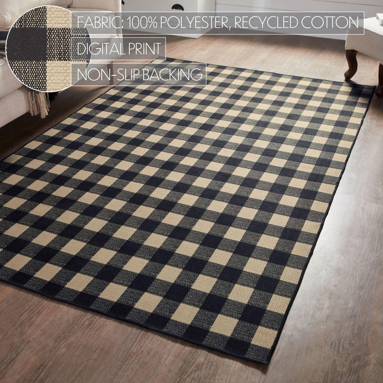 Black Check Polyester Rug Rect 60x96 - The Fox Decor