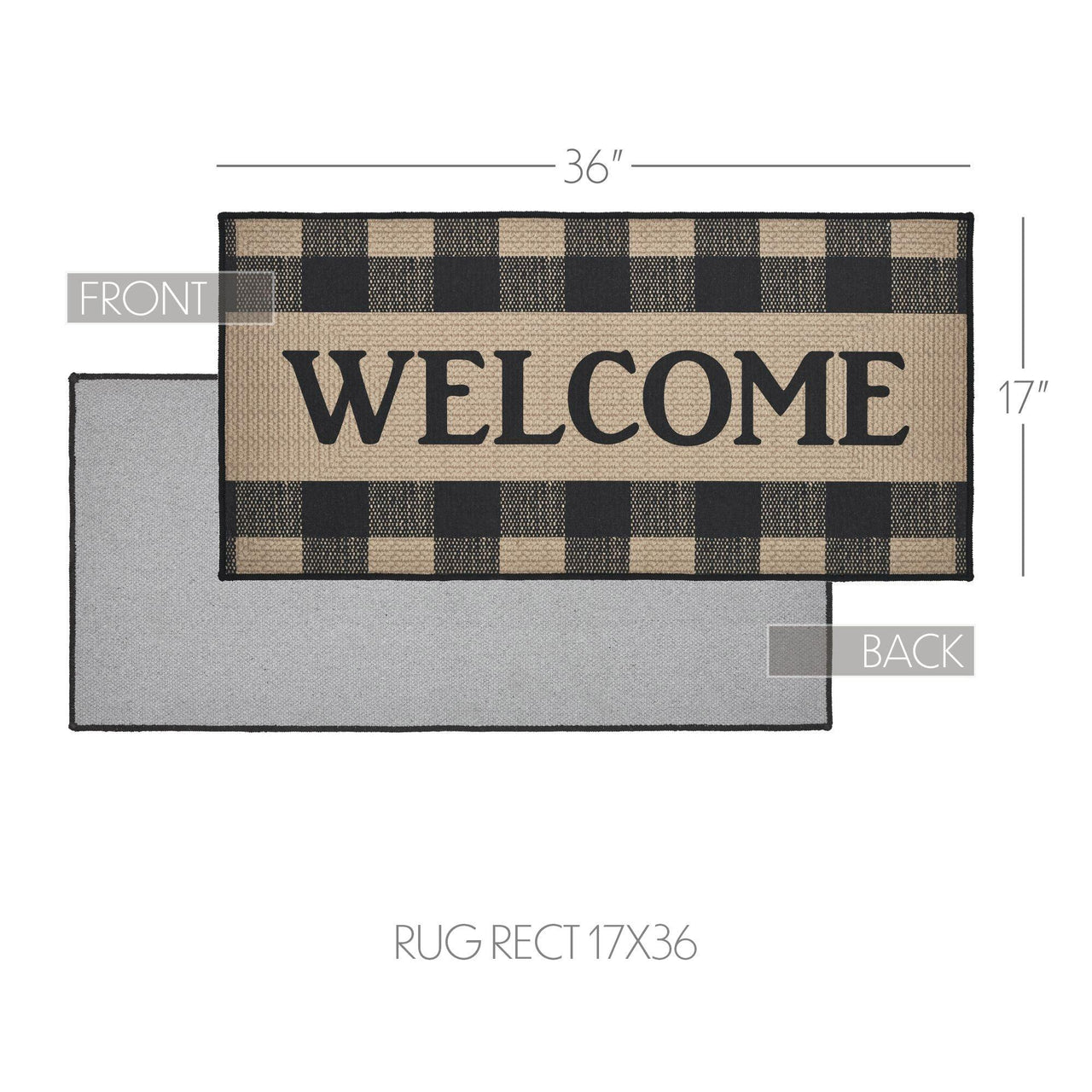 Black Check Welcome Polyester Rug Rect 17x36 - The Fox Decor