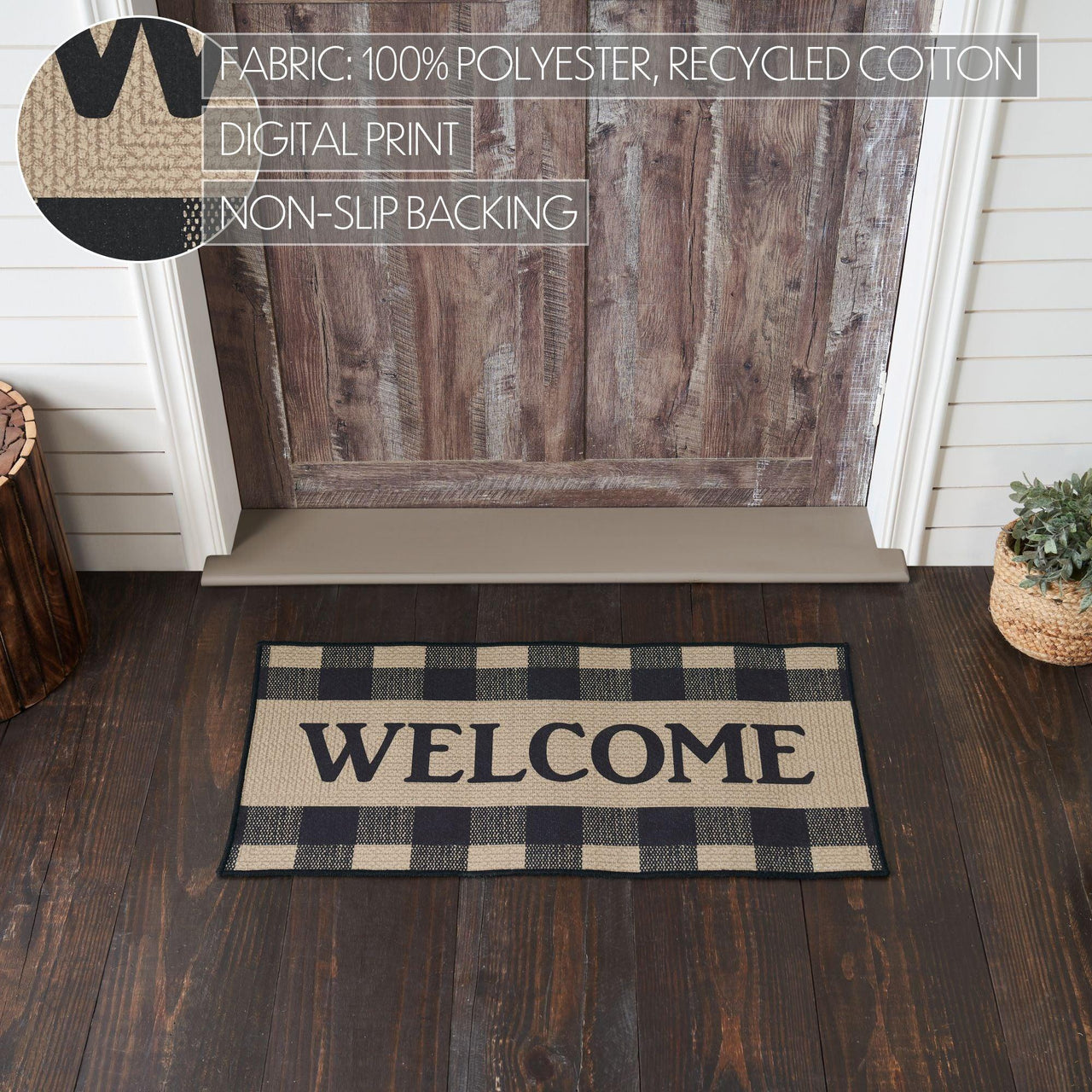 Black Check Welcome Polyester Rug Rect 17x36 - The Fox Decor