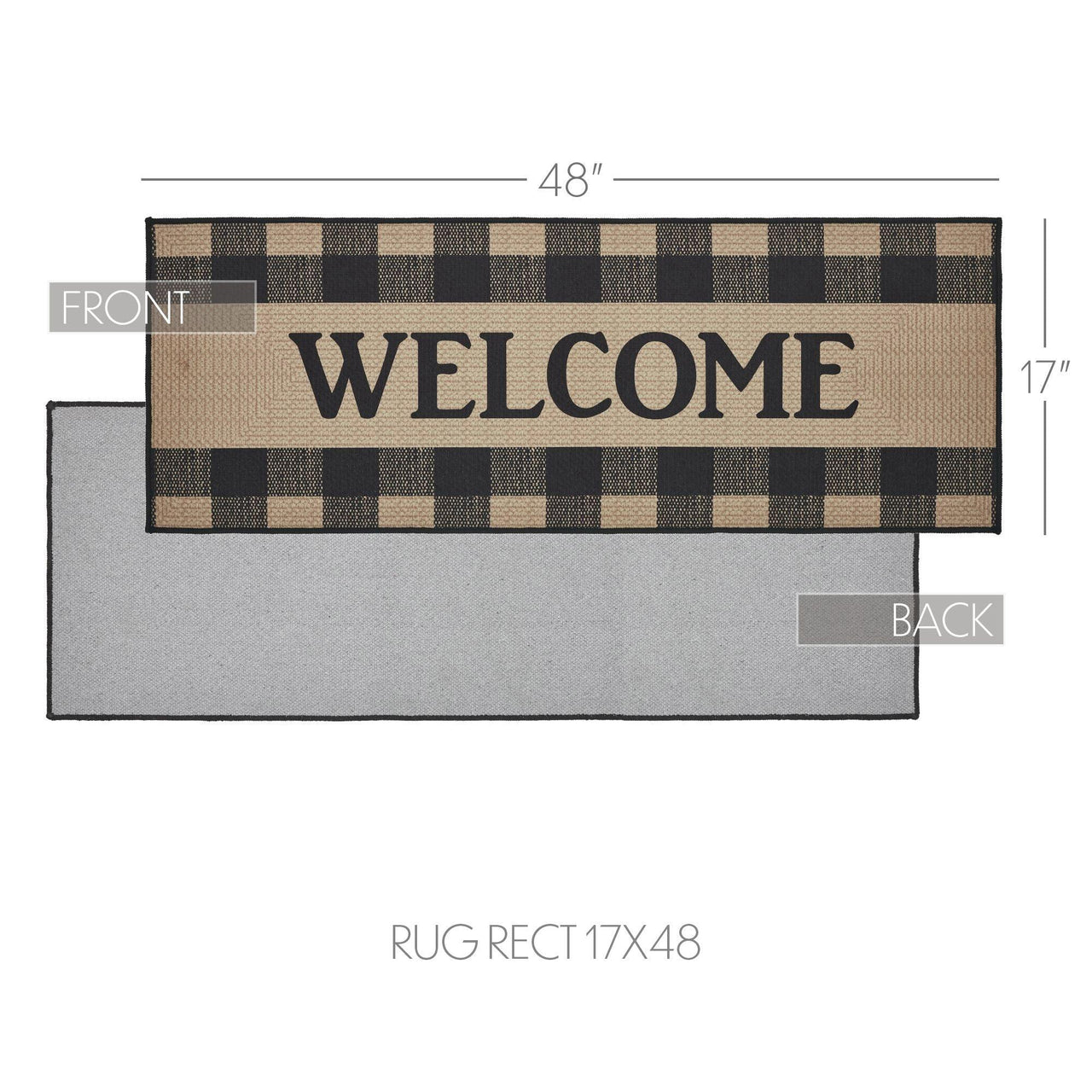 Black Check Welcome Polyester Rug Rect 17x48 - The Fox Decor