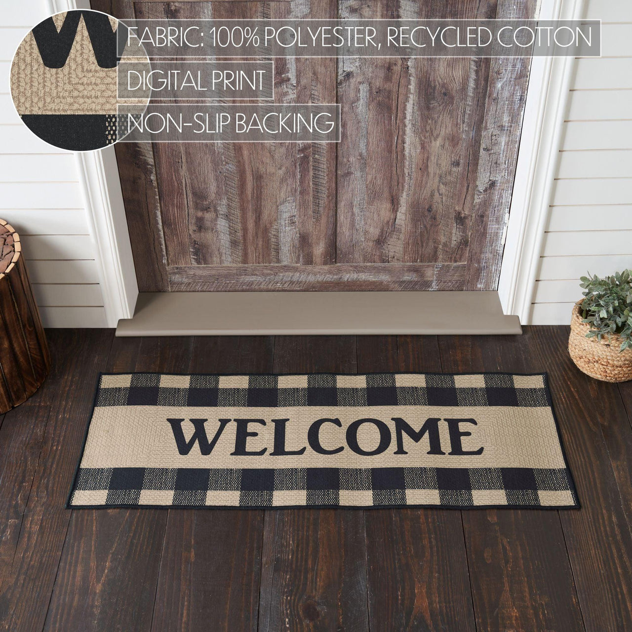 Black Check Welcome Polyester Rug Rect 17x48 - The Fox Decor