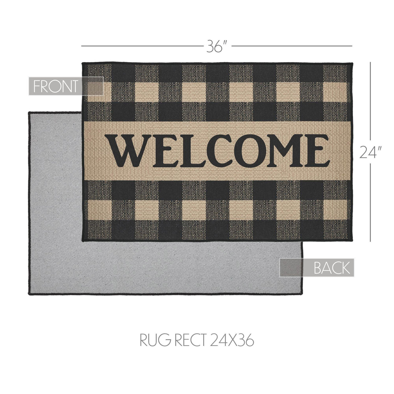 Black Check Welcome Polyester Rug Rect 24x36 - The Fox Decor