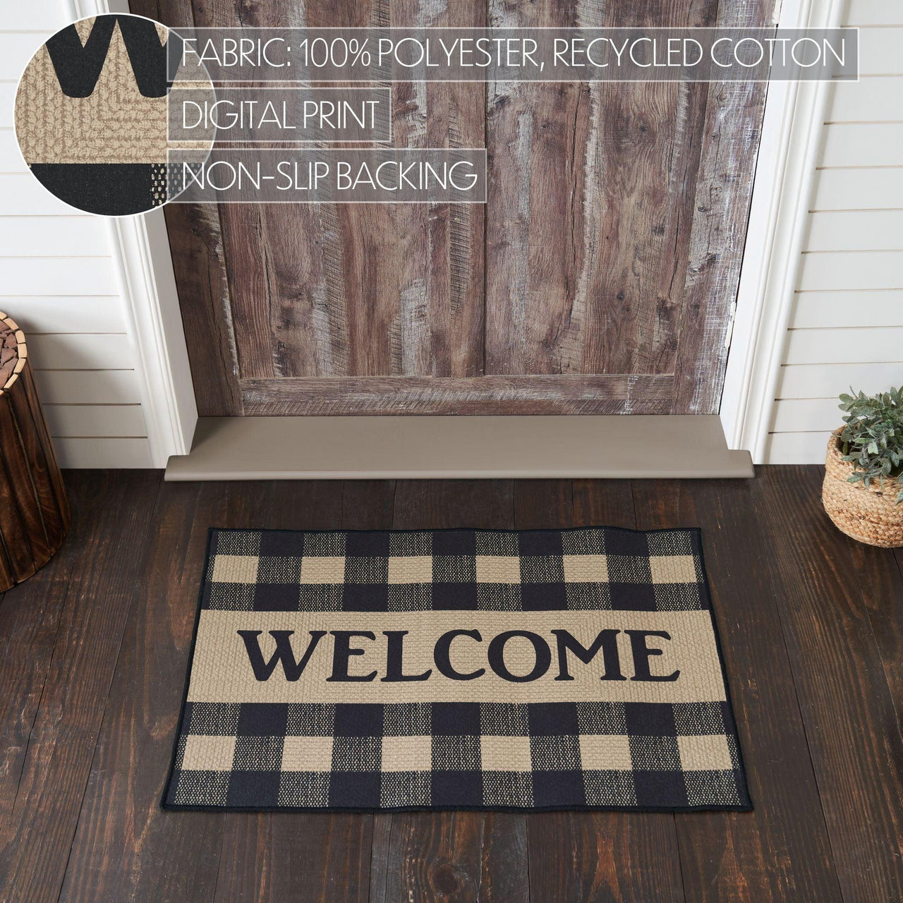 Black Check Welcome Polyester Rug Rect 24x36 - The Fox Decor