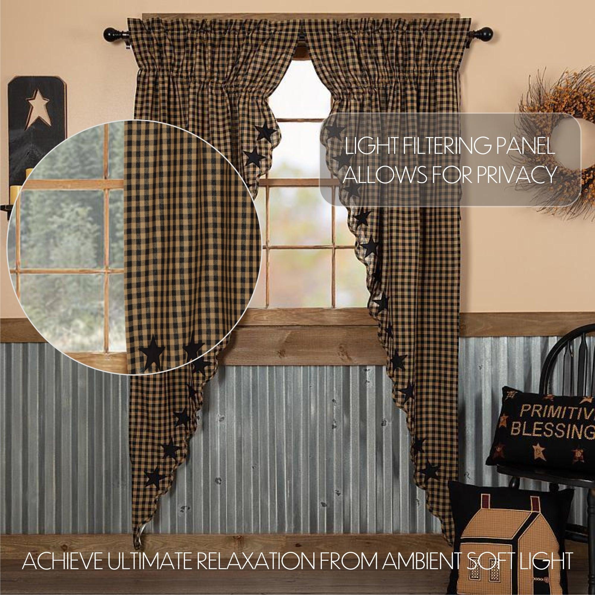 Black Star Scalloped Prairie Long Panel Curtain Set of 2 - The Fox Decor