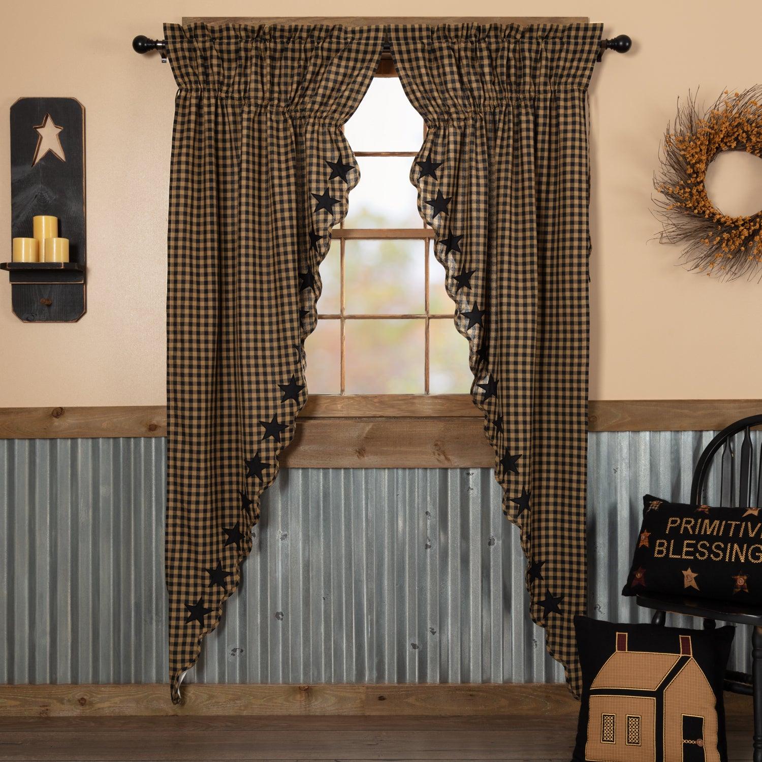 Black Star Scalloped Prairie Long Panel Curtain Set of 2 - The Fox Decor