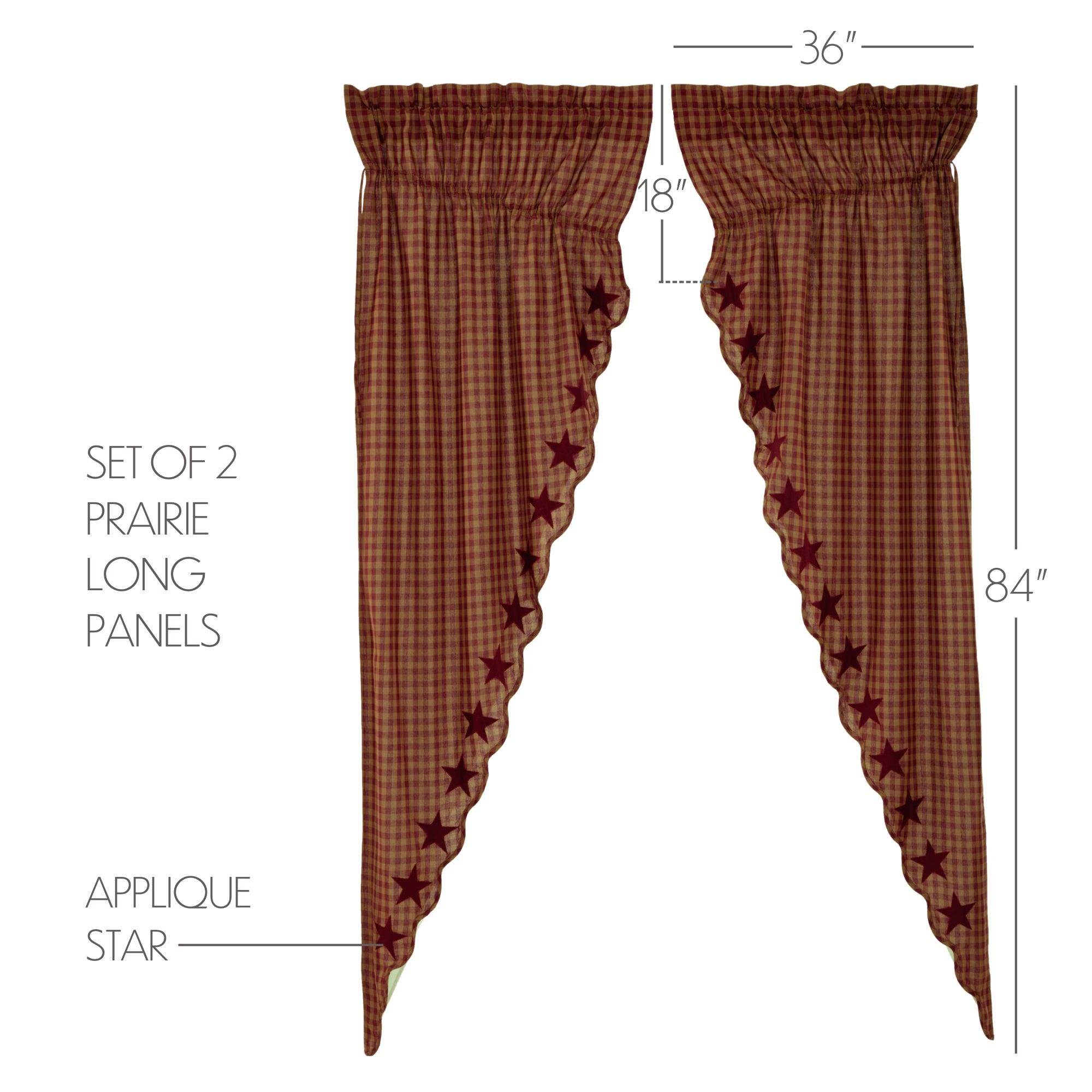 Burgundy Star Scalloped Prairie Long Panel Curtain Set of 2 84x36x18 VHC Brands