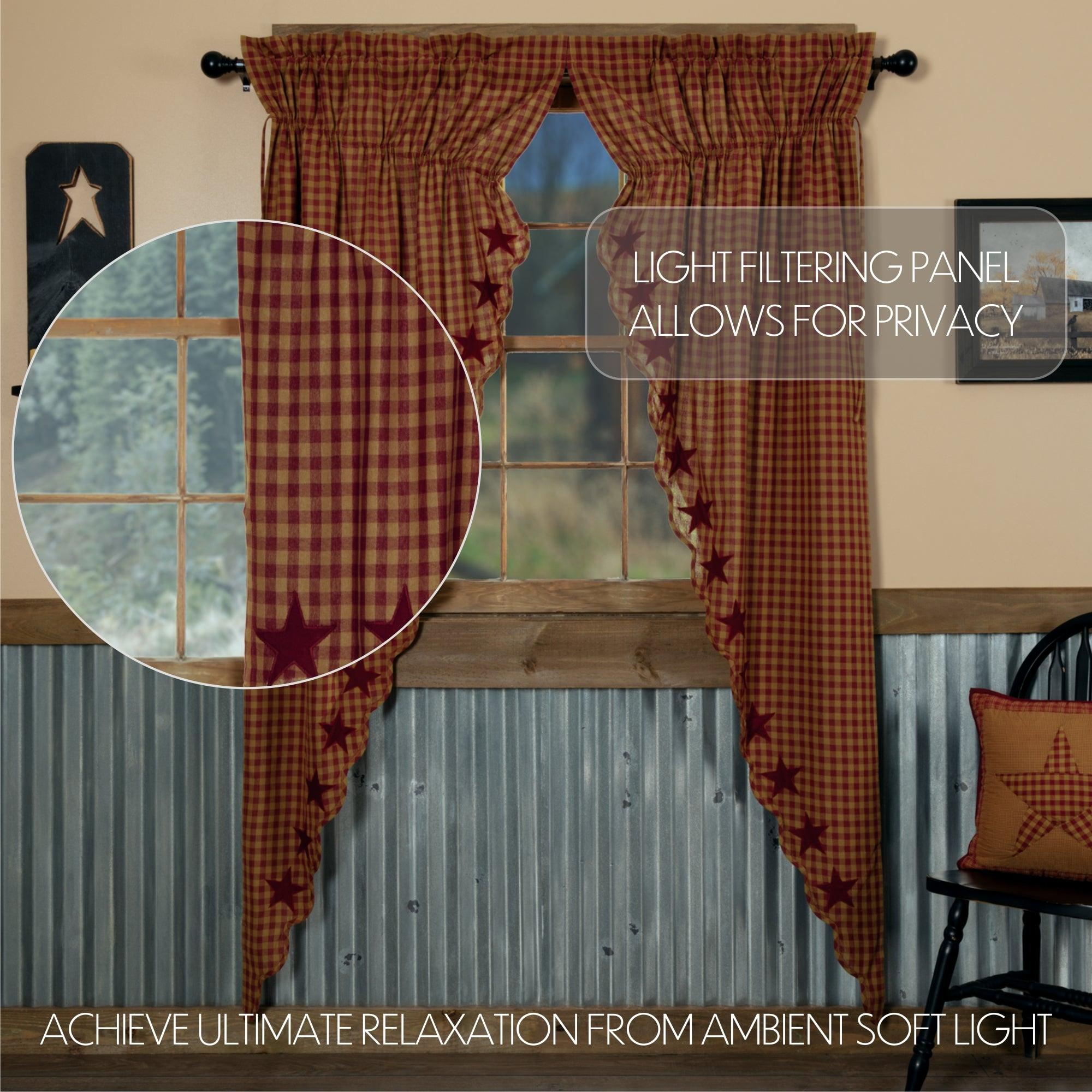 Burgundy Star Scalloped Prairie Long Panel Curtain Set of 2 84x36x18 VHC Brands