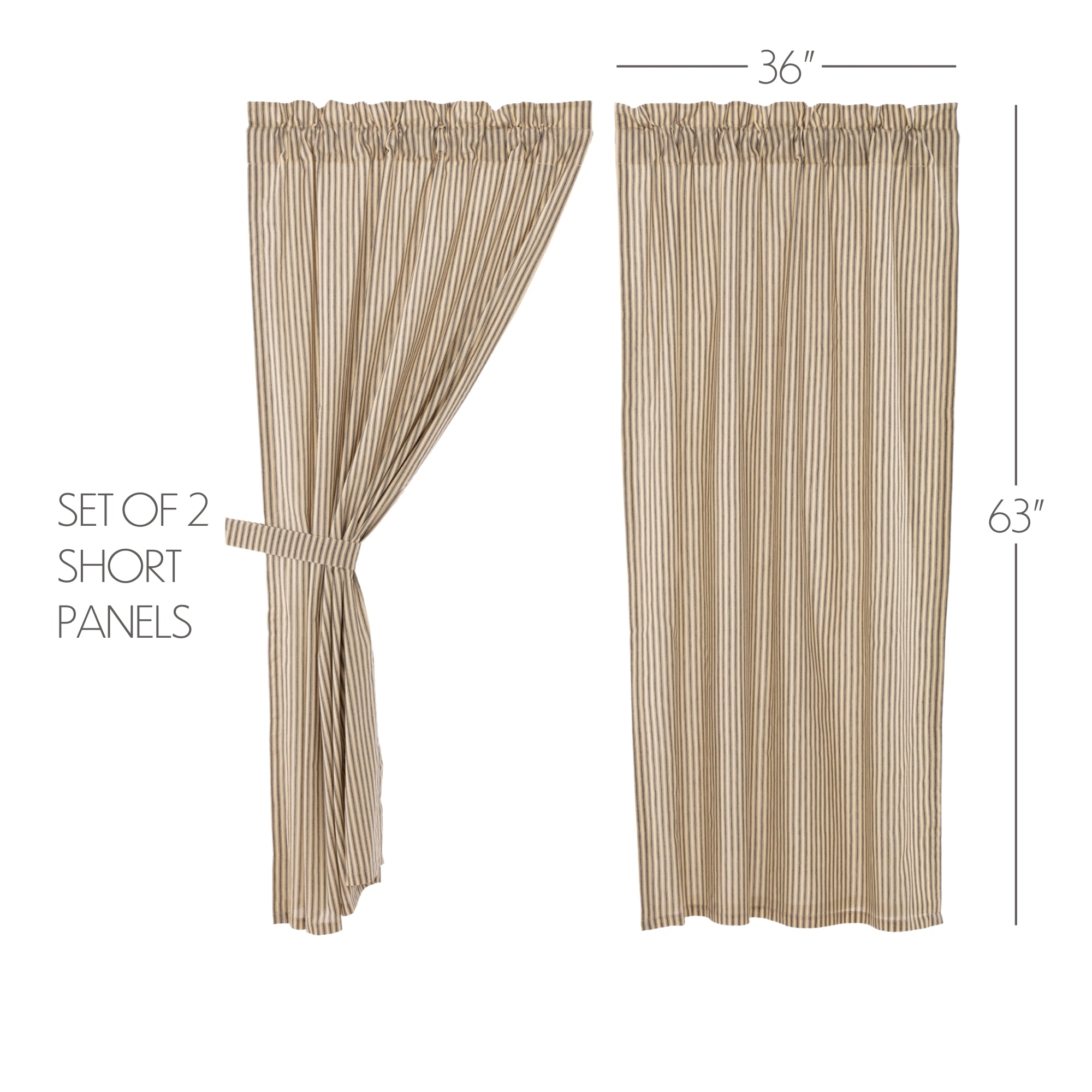 Sawyer Mill Charcoal Ticking Stripe Short Panel Curtain Set of 2 63