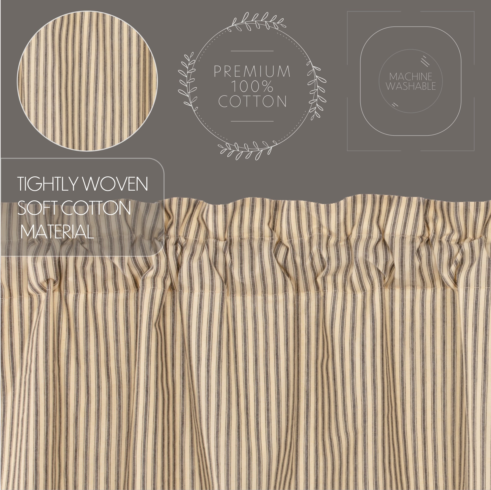 Sawyer Mill Charcoal Ticking Stripe Short Panel Curtain Set of 2 63