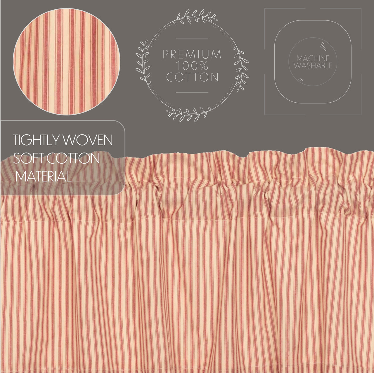 Sawyer Mill Red Ticking Stripe Prairie Long Panel Curtain Set of 2