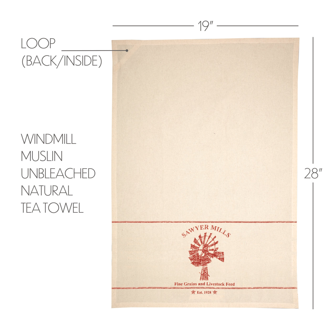 Sawyer Mill Red Windmill Muslin Unbleached Natural Tea Towel 19x28 VHC Brands