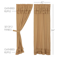 Simple Life Flax Khaki Ruffled Panel Country Curtain Set of 2 84