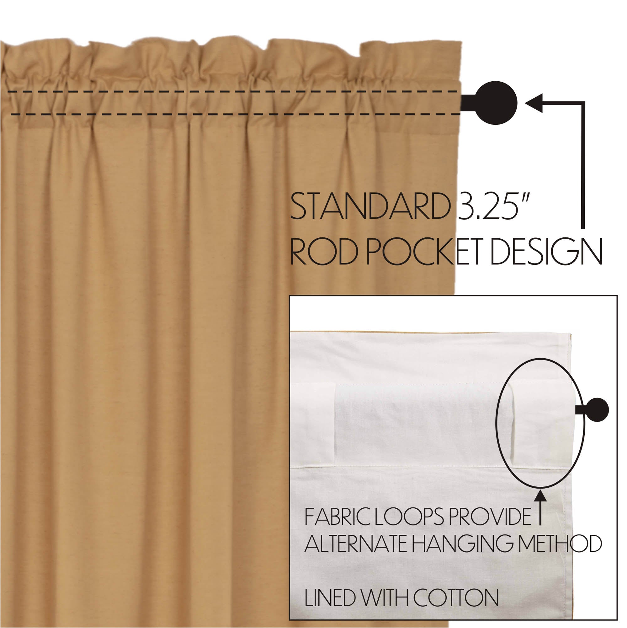 Simple Life Flax Khaki Ruffled Panel Country Curtain Set of 2 84