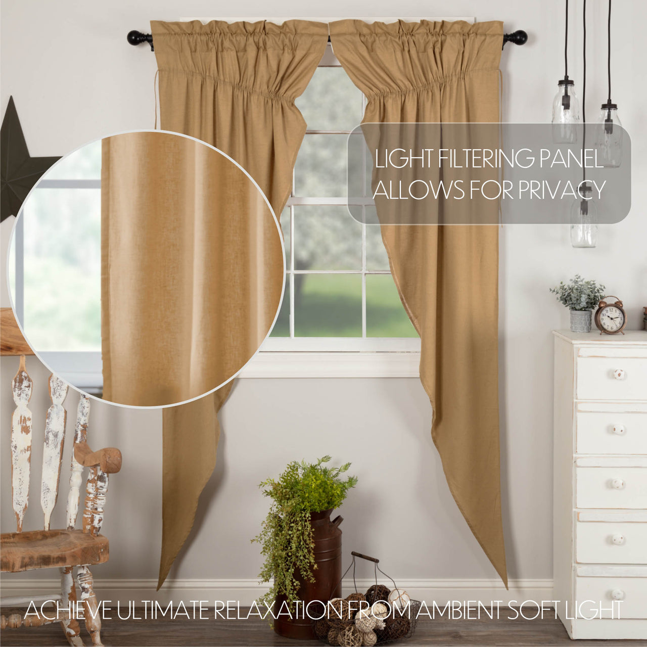 Simple Life Flax Khaki Prairie Long Panel Curtain Set of 2 84x36x18 VHC Brands