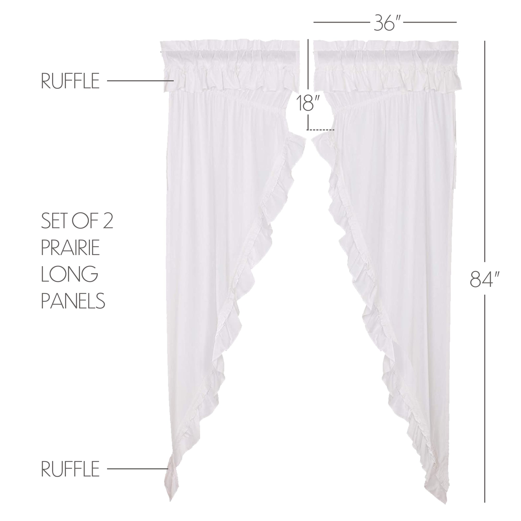 Muslin Ruffled Bleached White Prairie Long Panel Curtain Set of 2 84x36x18 VHC Brands