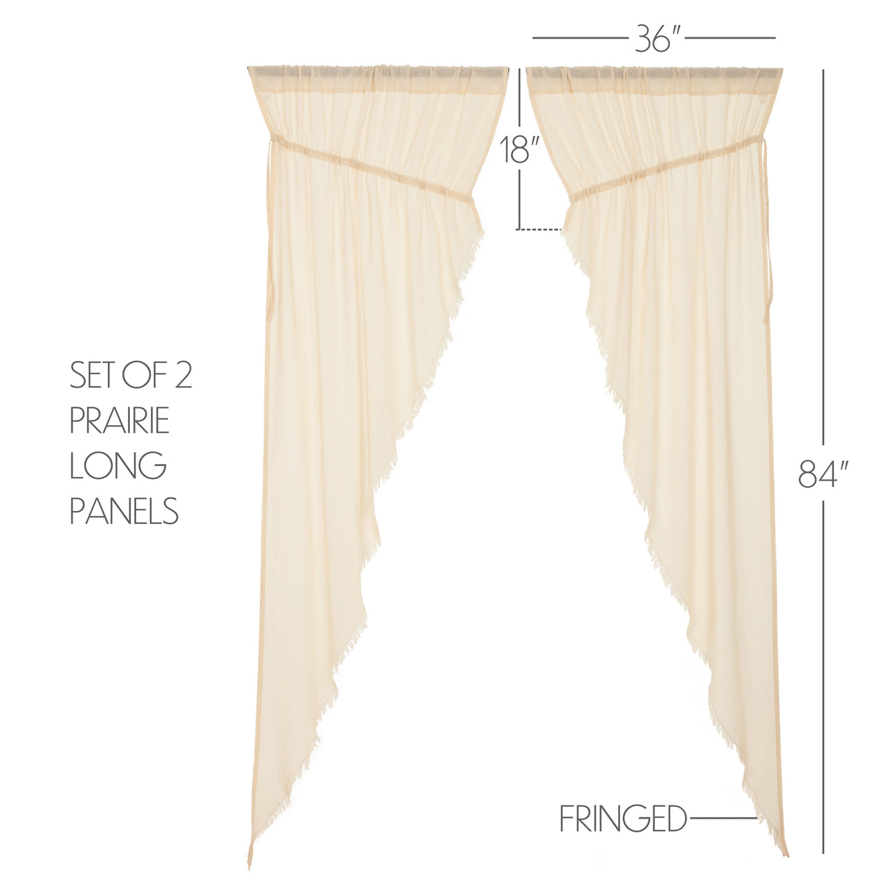 Tobacco Cloth Natural Prairie Long Panel Curtain Fringed Set of 2 84x36x18 VHC Brands