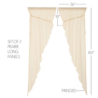 Tobacco Cloth Natural Prairie Long Panel Curtain Fringed Set of 2 84x36x18 VHC Brands