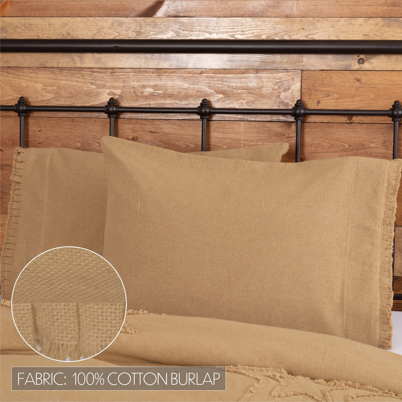 Burlap Natural Standard Pillow Case w/ Fringed Ruffle Set of 2 21x30 VHC Brands
